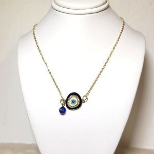 🧿 Gold Cubic Zirconia & Enamel Halo Evil Eye Mandala Sideways Necklace 🧿